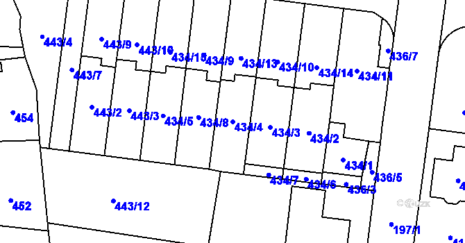Parcela st. 434/4 v KÚ Kosmonosy, Katastrální mapa