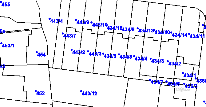 Parcela st. 434/5 v KÚ Kosmonosy, Katastrální mapa