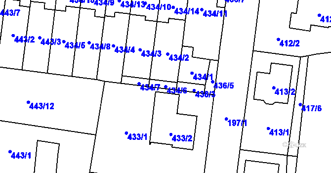Parcela st. 434/6 v KÚ Kosmonosy, Katastrální mapa
