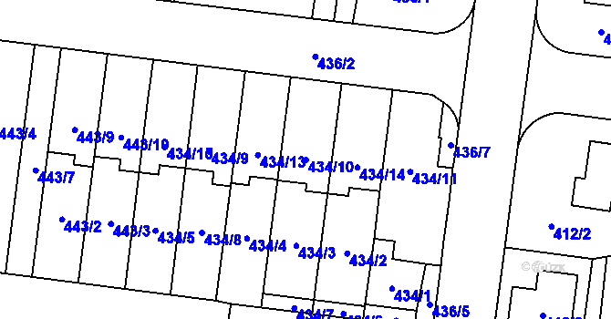 Parcela st. 434/10 v KÚ Kosmonosy, Katastrální mapa