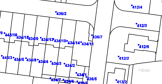 Parcela st. 434/11 v KÚ Kosmonosy, Katastrální mapa