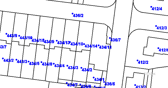 Parcela st. 434/14 v KÚ Kosmonosy, Katastrální mapa