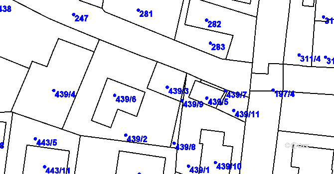 Parcela st. 439/3 v KÚ Kosmonosy, Katastrální mapa