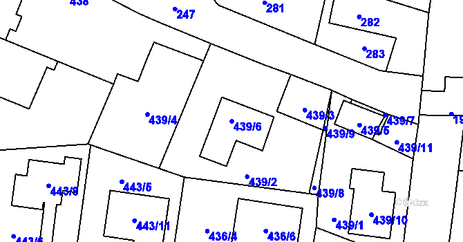 Parcela st. 439/6 v KÚ Kosmonosy, Katastrální mapa