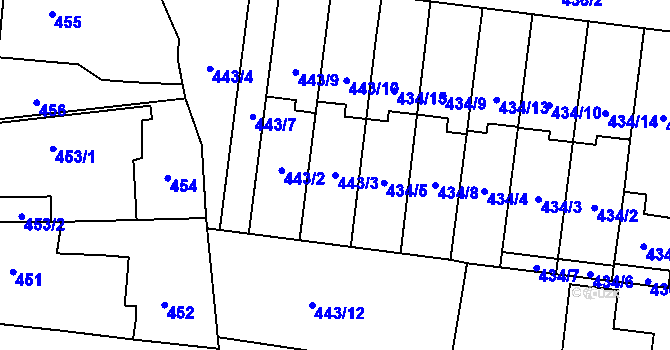 Parcela st. 443/3 v KÚ Kosmonosy, Katastrální mapa