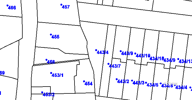 Parcela st. 443/4 v KÚ Kosmonosy, Katastrální mapa
