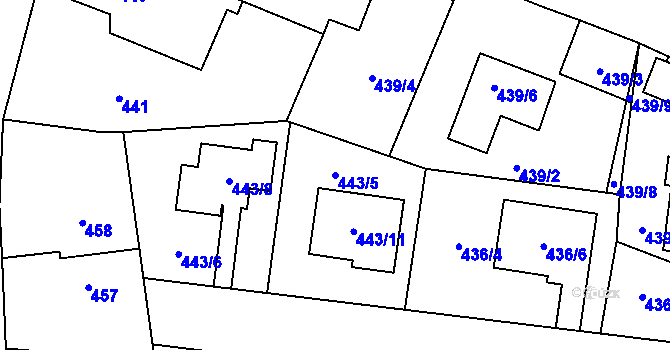 Parcela st. 443/5 v KÚ Kosmonosy, Katastrální mapa