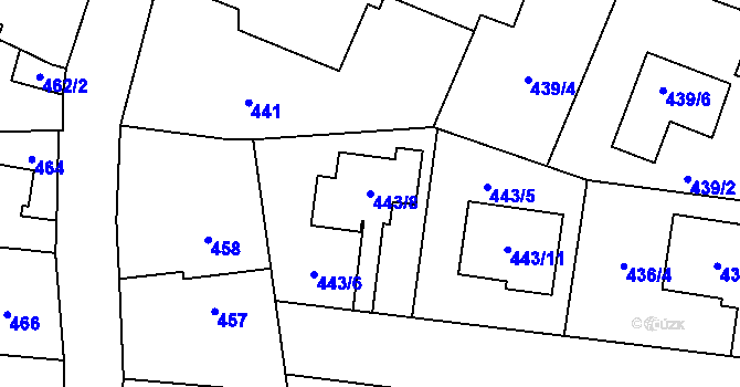 Parcela st. 443/8 v KÚ Kosmonosy, Katastrální mapa