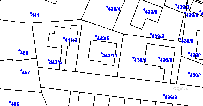 Parcela st. 443/11 v KÚ Kosmonosy, Katastrální mapa