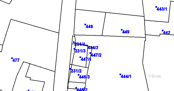 Parcela st. 444/2 v KÚ Kosmonosy, Katastrální mapa