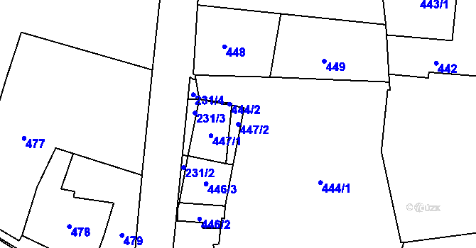 Parcela st. 447/2 v KÚ Kosmonosy, Katastrální mapa