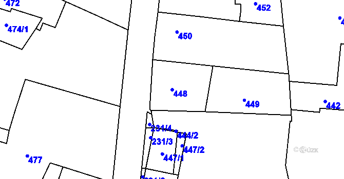 Parcela st. 448 v KÚ Kosmonosy, Katastrální mapa
