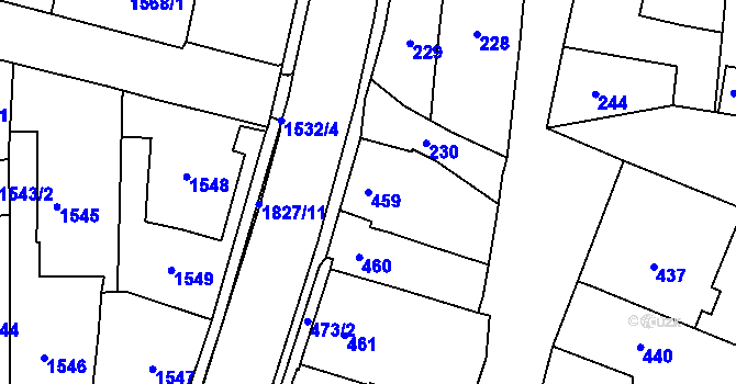 Parcela st. 459 v KÚ Kosmonosy, Katastrální mapa