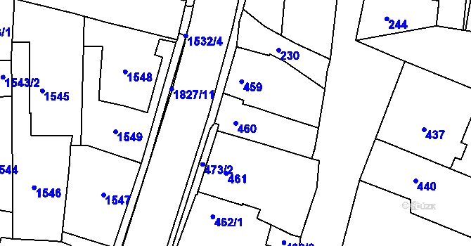 Parcela st. 460 v KÚ Kosmonosy, Katastrální mapa