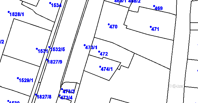 Parcela st. 472 v KÚ Kosmonosy, Katastrální mapa