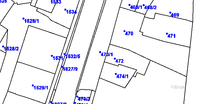 Parcela st. 473/1 v KÚ Kosmonosy, Katastrální mapa