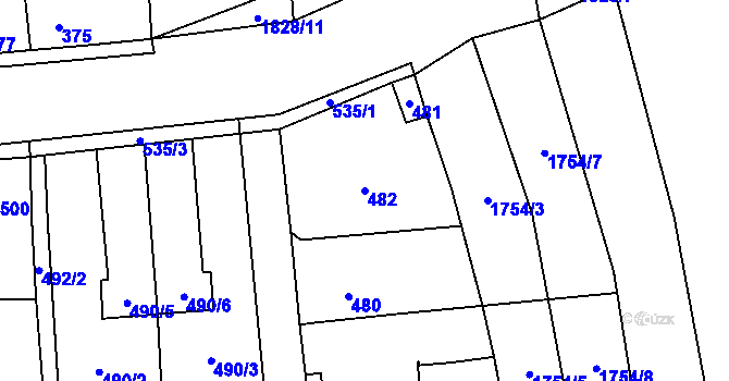 Parcela st. 482 v KÚ Kosmonosy, Katastrální mapa