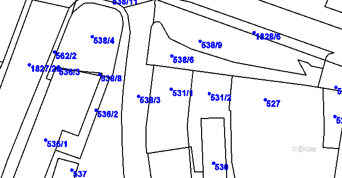Parcela st. 531/1 v KÚ Kosmonosy, Katastrální mapa