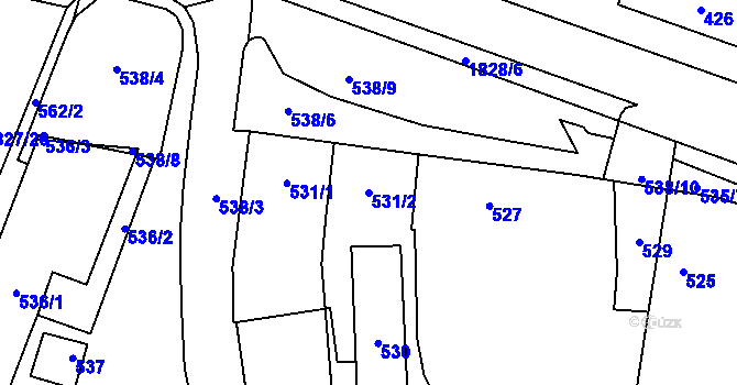 Parcela st. 531/2 v KÚ Kosmonosy, Katastrální mapa