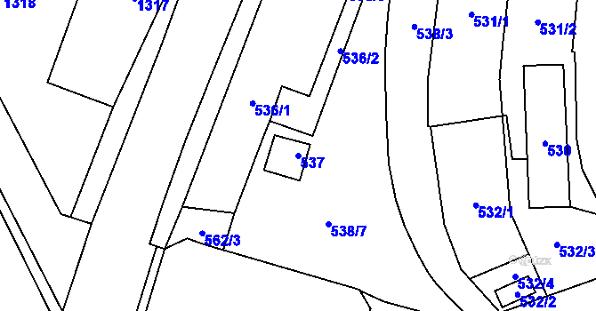 Parcela st. 537 v KÚ Kosmonosy, Katastrální mapa