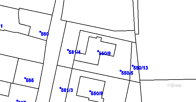 Parcela st. 550/9 v KÚ Kosmonosy, Katastrální mapa