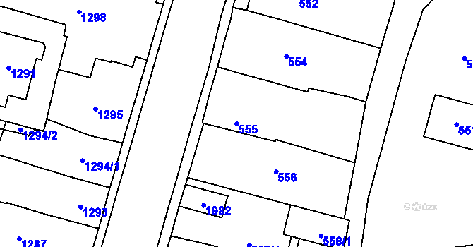 Parcela st. 555 v KÚ Kosmonosy, Katastrální mapa