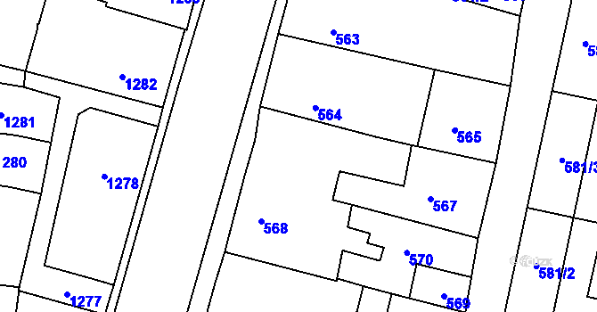 Parcela st. 566 v KÚ Kosmonosy, Katastrální mapa