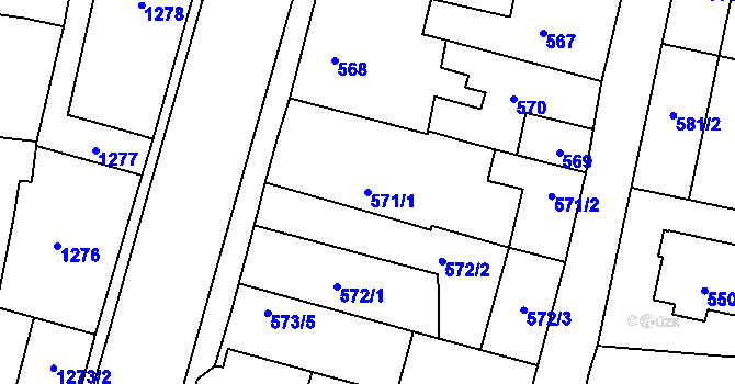 Parcela st. 571/1 v KÚ Kosmonosy, Katastrální mapa