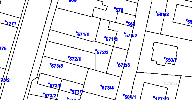 Parcela st. 572/2 v KÚ Kosmonosy, Katastrální mapa