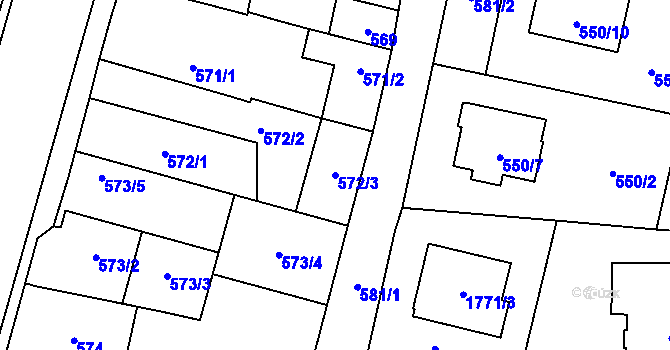 Parcela st. 572/3 v KÚ Kosmonosy, Katastrální mapa
