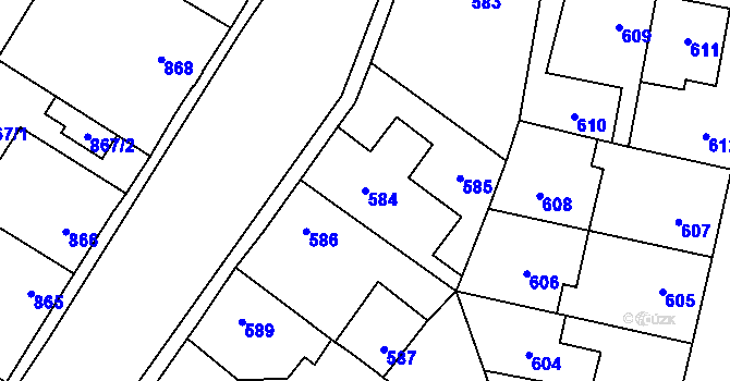 Parcela st. 584 v KÚ Kosmonosy, Katastrální mapa