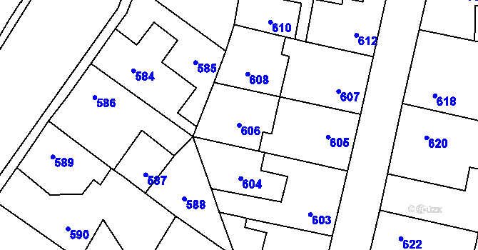 Parcela st. 606 v KÚ Kosmonosy, Katastrální mapa