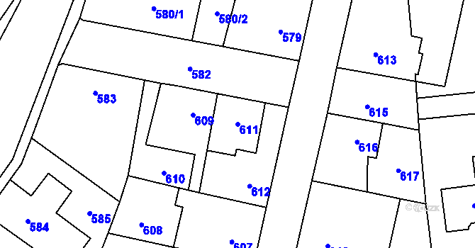 Parcela st. 611 v KÚ Kosmonosy, Katastrální mapa