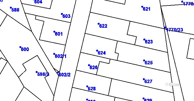 Parcela st. 624 v KÚ Kosmonosy, Katastrální mapa