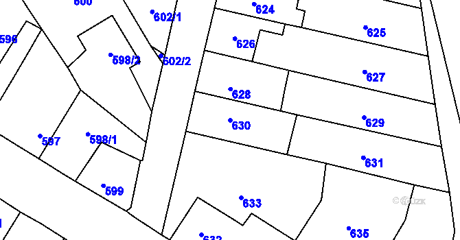 Parcela st. 630 v KÚ Kosmonosy, Katastrální mapa