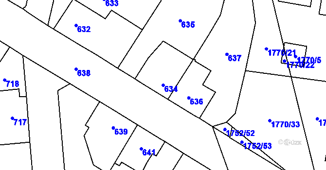 Parcela st. 634 v KÚ Kosmonosy, Katastrální mapa