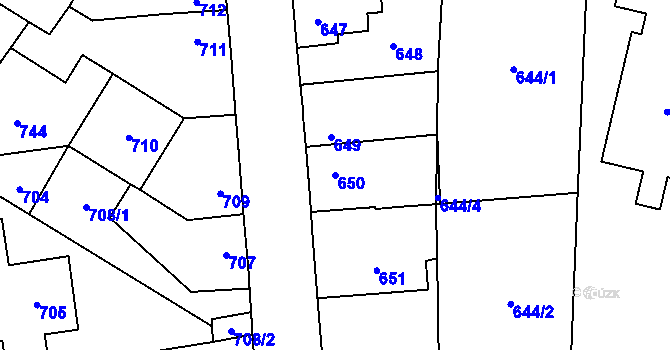 Parcela st. 650 v KÚ Kosmonosy, Katastrální mapa
