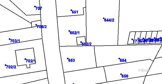 Parcela st. 652/2 v KÚ Kosmonosy, Katastrální mapa