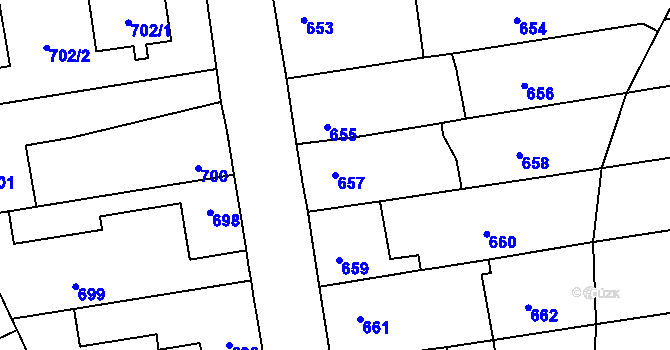 Parcela st. 657 v KÚ Kosmonosy, Katastrální mapa