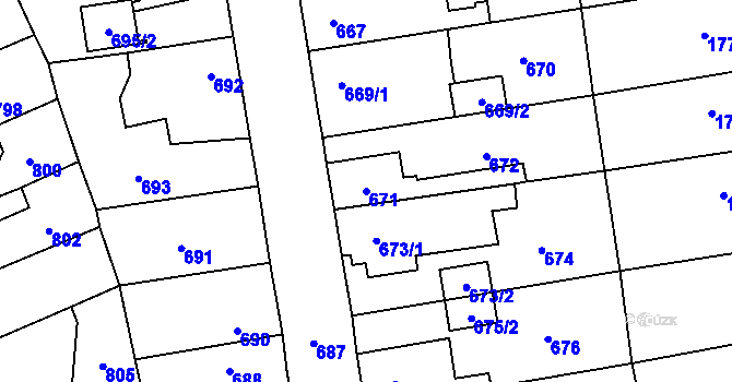 Parcela st. 671 v KÚ Kosmonosy, Katastrální mapa