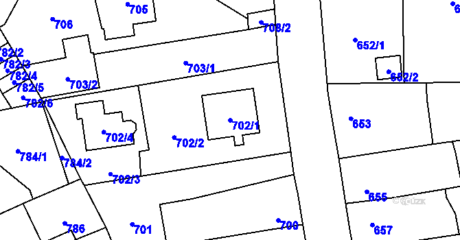 Parcela st. 702/1 v KÚ Kosmonosy, Katastrální mapa