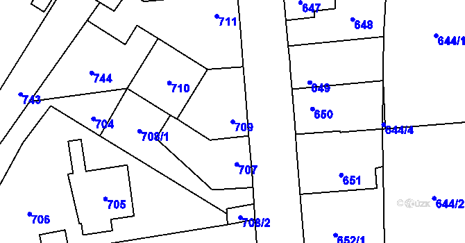 Parcela st. 709 v KÚ Kosmonosy, Katastrální mapa