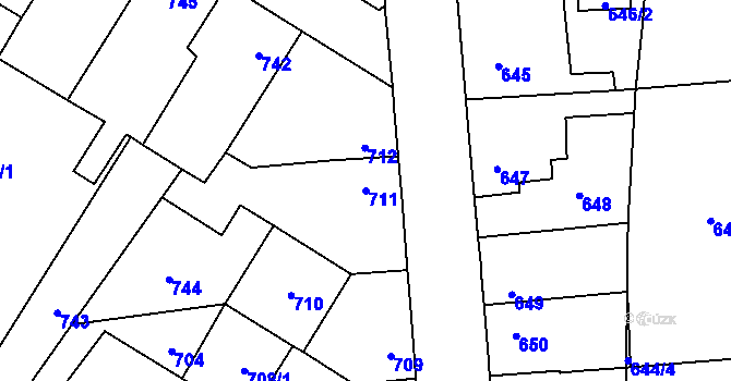 Parcela st. 711 v KÚ Kosmonosy, Katastrální mapa