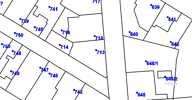 Parcela st. 713 v KÚ Kosmonosy, Katastrální mapa