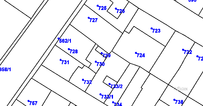Parcela st. 729 v KÚ Kosmonosy, Katastrální mapa
