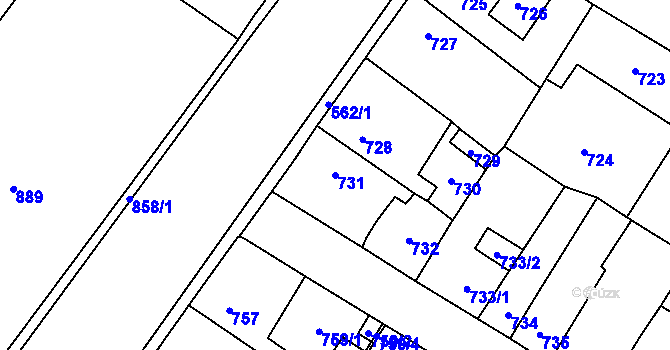 Parcela st. 731 v KÚ Kosmonosy, Katastrální mapa