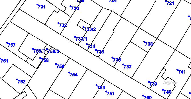Parcela st. 735 v KÚ Kosmonosy, Katastrální mapa