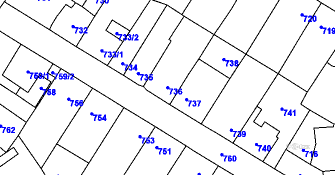 Parcela st. 736 v KÚ Kosmonosy, Katastrální mapa