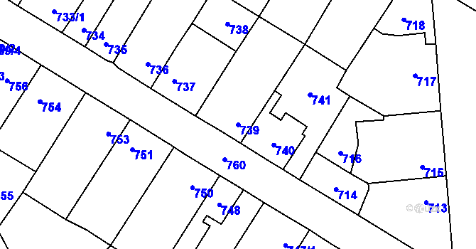 Parcela st. 739 v KÚ Kosmonosy, Katastrální mapa