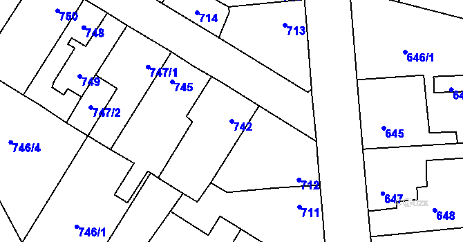 Parcela st. 742 v KÚ Kosmonosy, Katastrální mapa
